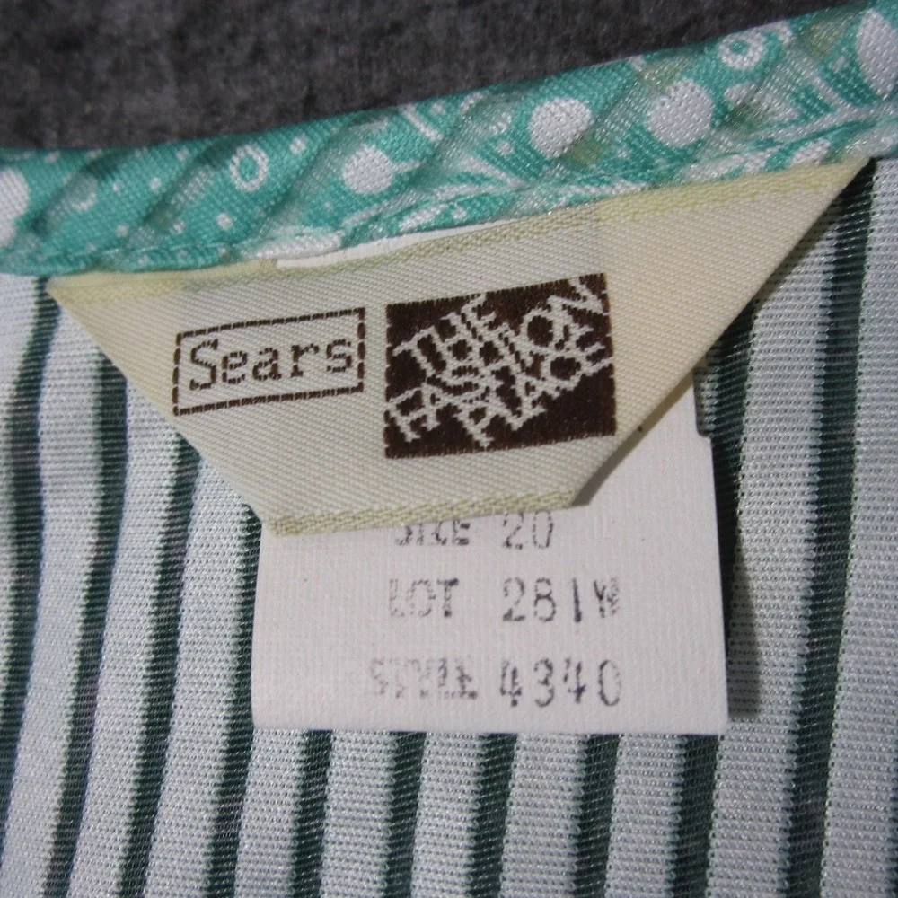 Vtg Sears Jacket‎ Womens 20 Aqua White Stripe Floral Sheer Open Front Retro Glam